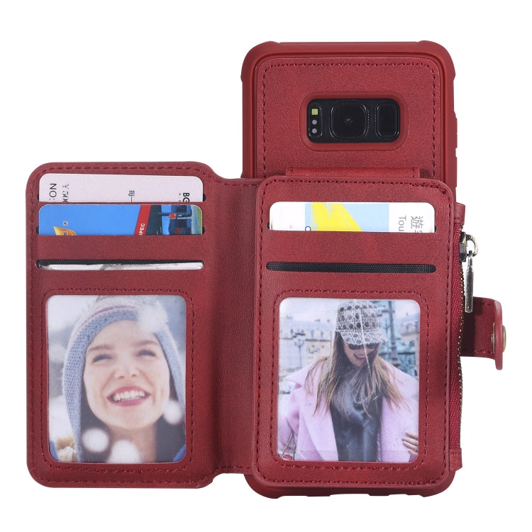 For Galaxy S8 Zipper Shockproof Protective Case with Card Slots & Bracket & Photo Holder & Wallet Function