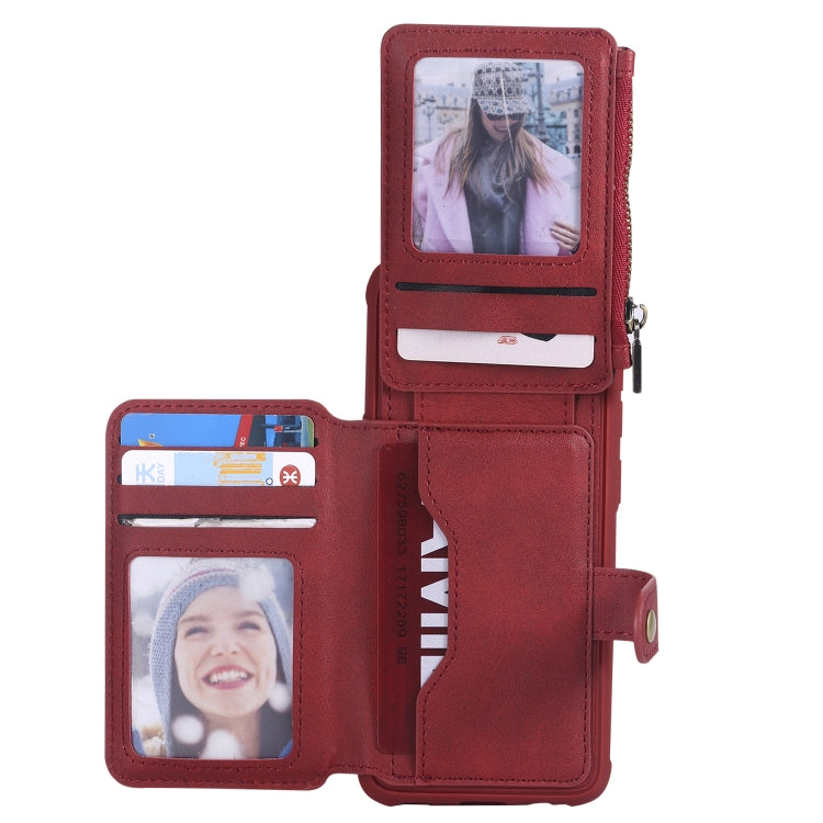 For Galaxy S8 Zipper Shockproof Protective Case with Card Slots & Bracket & Photo Holder & Wallet Function