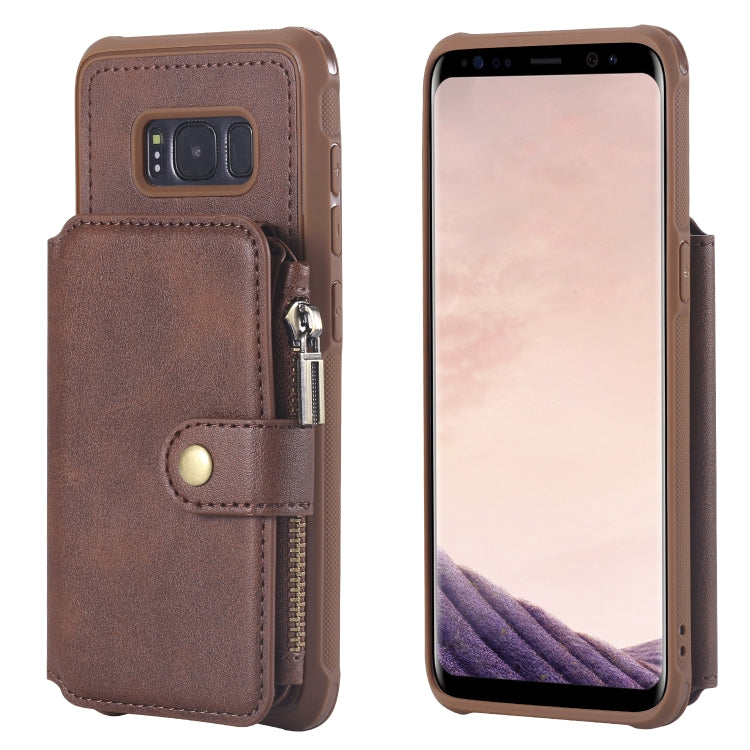 For Galaxy S8 Zipper Shockproof Protective Case with Card Slots & Bracket & Photo Holder & Wallet Function