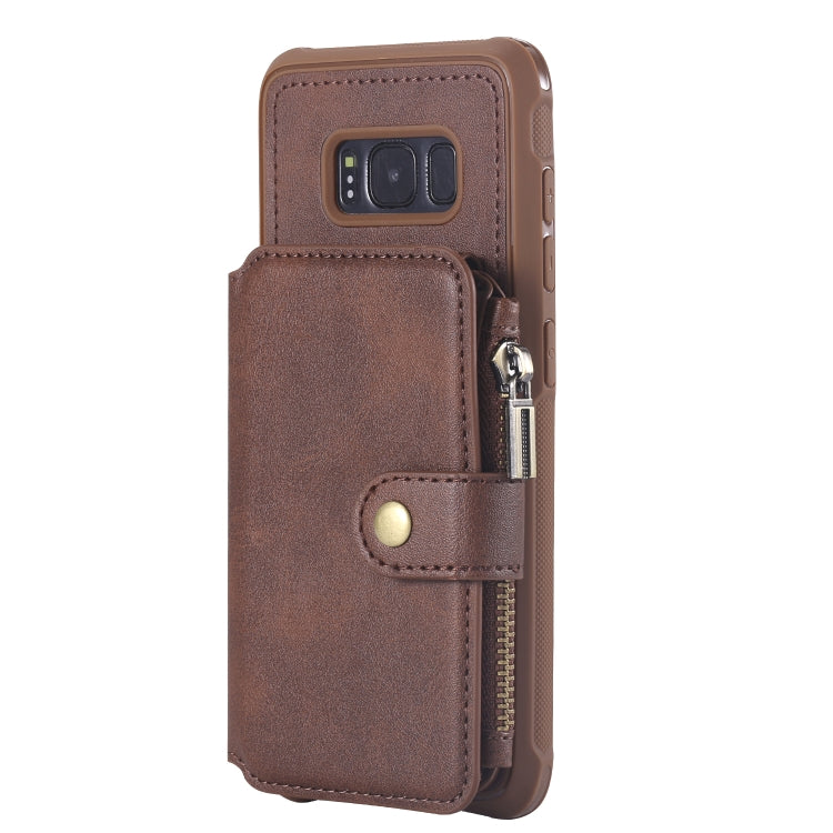 For Galaxy S8 Zipper Shockproof Protective Case with Card Slots & Bracket & Photo Holder & Wallet Function