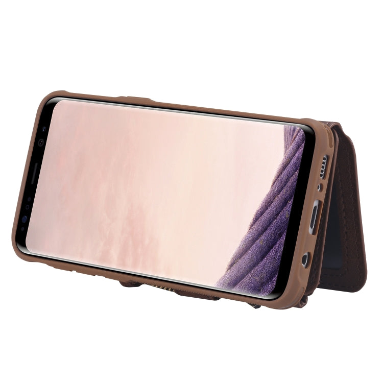 For Galaxy S8 Zipper Shockproof Protective Case with Card Slots & Bracket & Photo Holder & Wallet Function