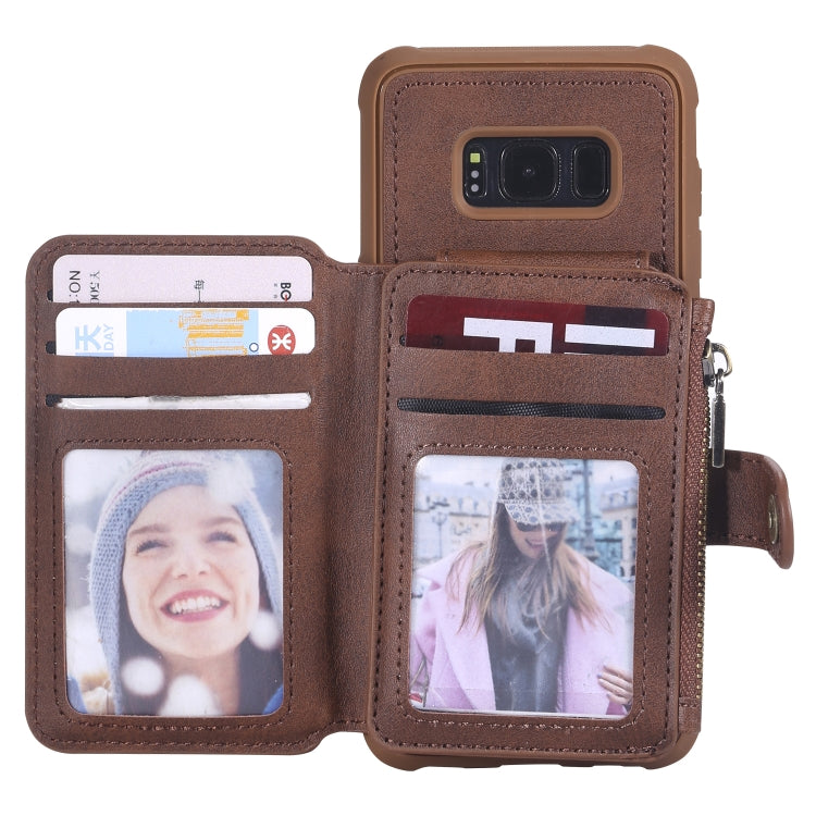 For Galaxy S8 Zipper Shockproof Protective Case with Card Slots & Bracket & Photo Holder & Wallet Function