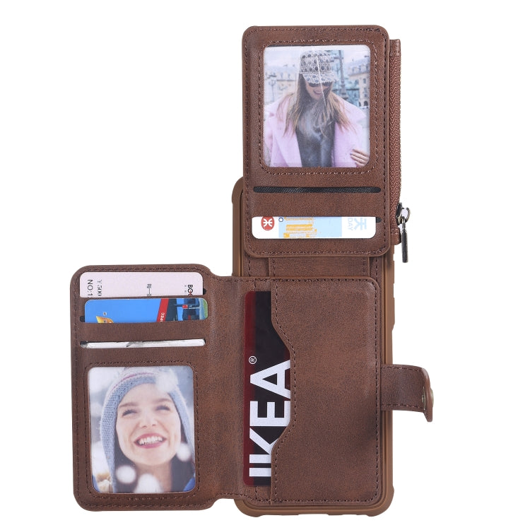 For Galaxy S8 Zipper Shockproof Protective Case with Card Slots & Bracket & Photo Holder & Wallet Function