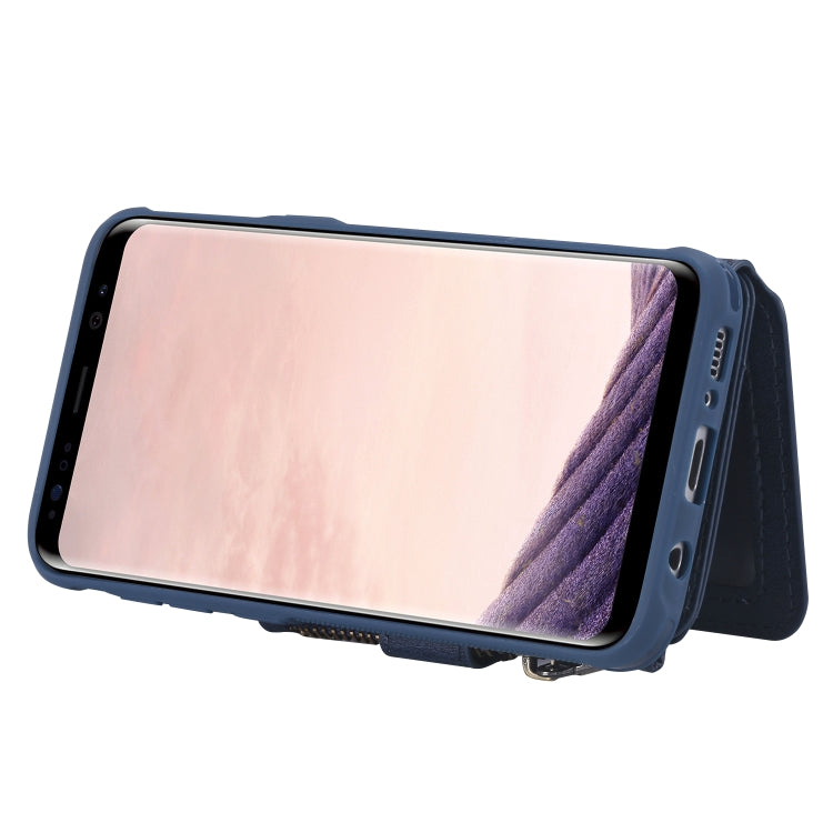 For Galaxy S8 Zipper Shockproof Protective Case with Card Slots & Bracket & Photo Holder & Wallet Function