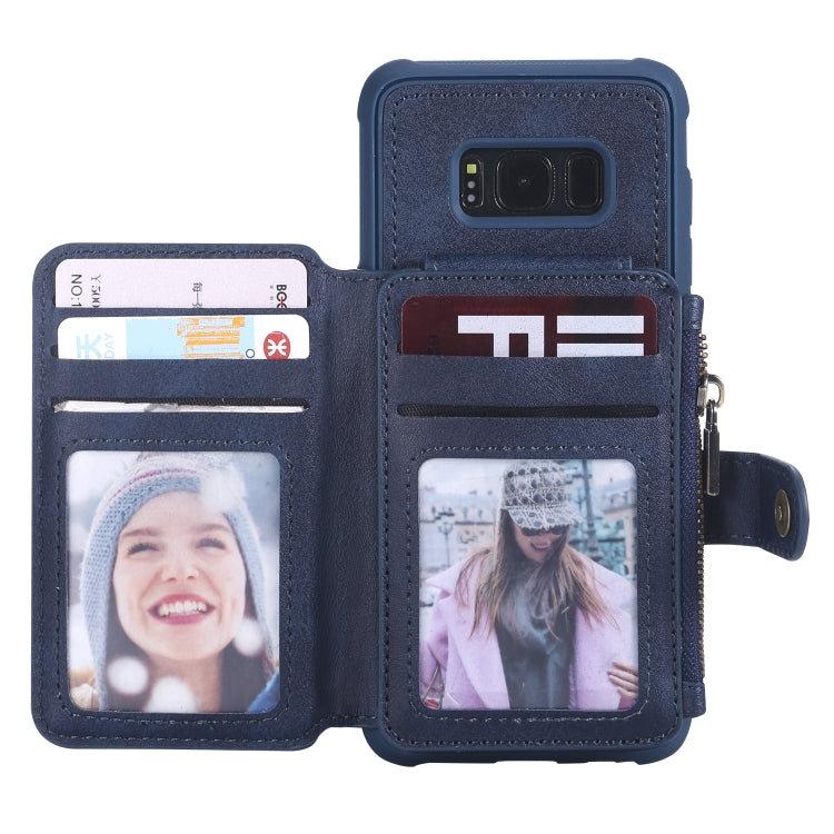 For Galaxy S8 Zipper Shockproof Protective Case with Card Slots & Bracket & Photo Holder & Wallet Function