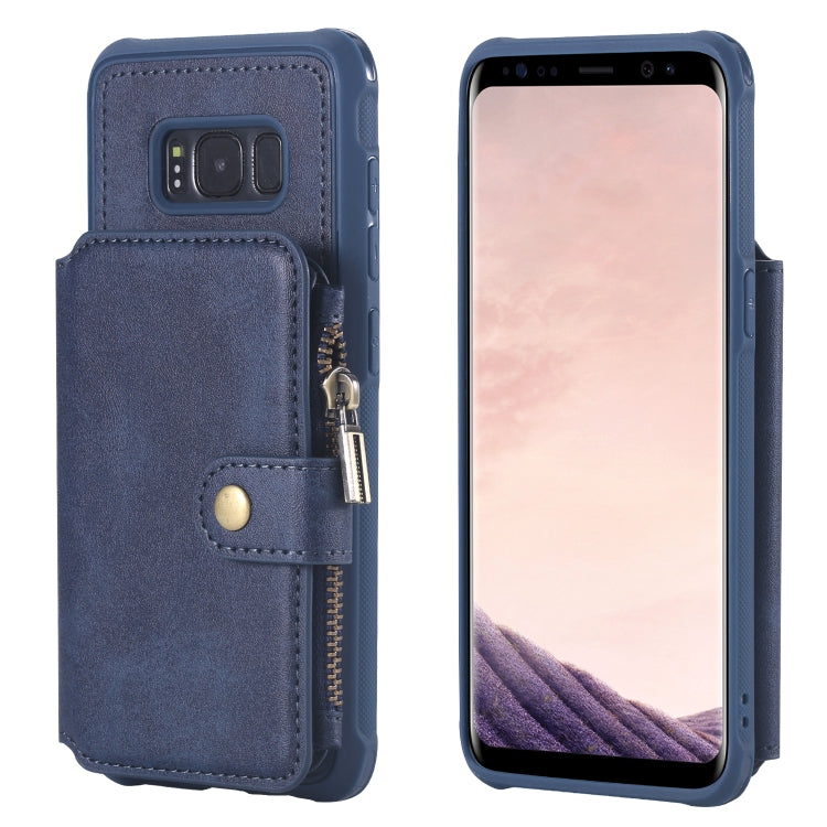 For Galaxy S8 Zipper Shockproof Protective Case with Card Slots & Bracket & Photo Holder & Wallet Function