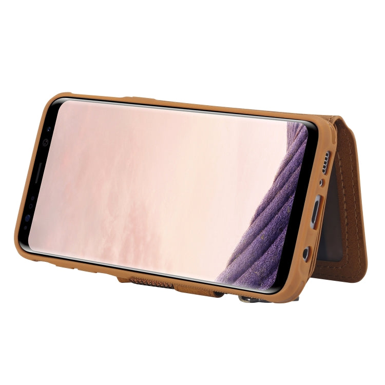 For Galaxy S8 Zipper Shockproof Protective Case with Card Slots & Bracket & Photo Holder & Wallet Function