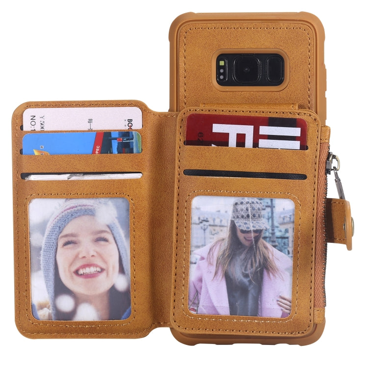 For Galaxy S8 Zipper Shockproof Protective Case with Card Slots & Bracket & Photo Holder & Wallet Function