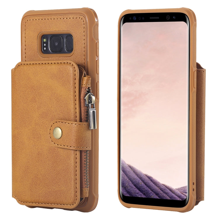 For Galaxy S8 Zipper Shockproof Protective Case with Card Slots & Bracket & Photo Holder & Wallet Function