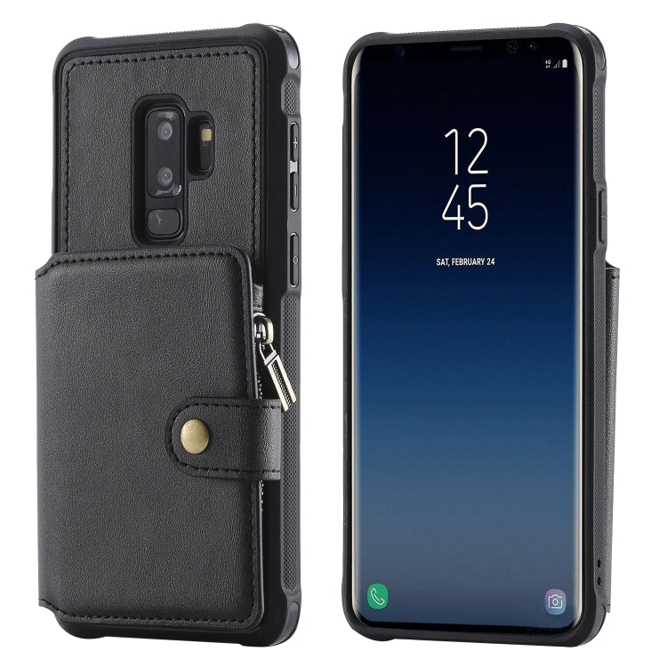 For Galaxy S9 Plus Zipper Shockproof Protective Case with Card Slots & Bracket & Photo Holder & Wallet Function