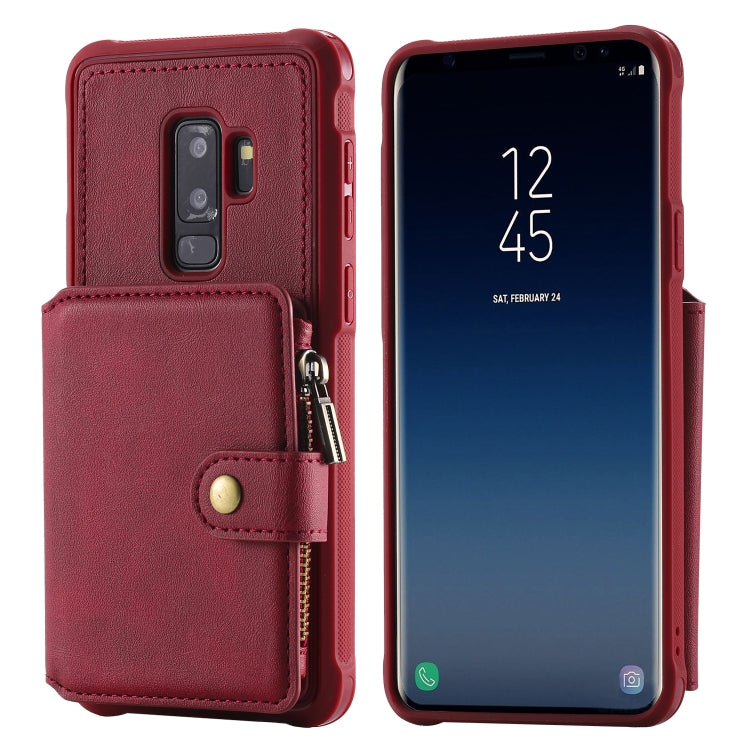 For Galaxy S9 Plus Zipper Shockproof Protective Case with Card Slots & Bracket & Photo Holder & Wallet Function