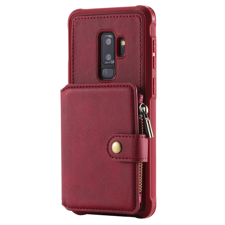 For Galaxy S9 Plus Zipper Shockproof Protective Case with Card Slots & Bracket & Photo Holder & Wallet Function