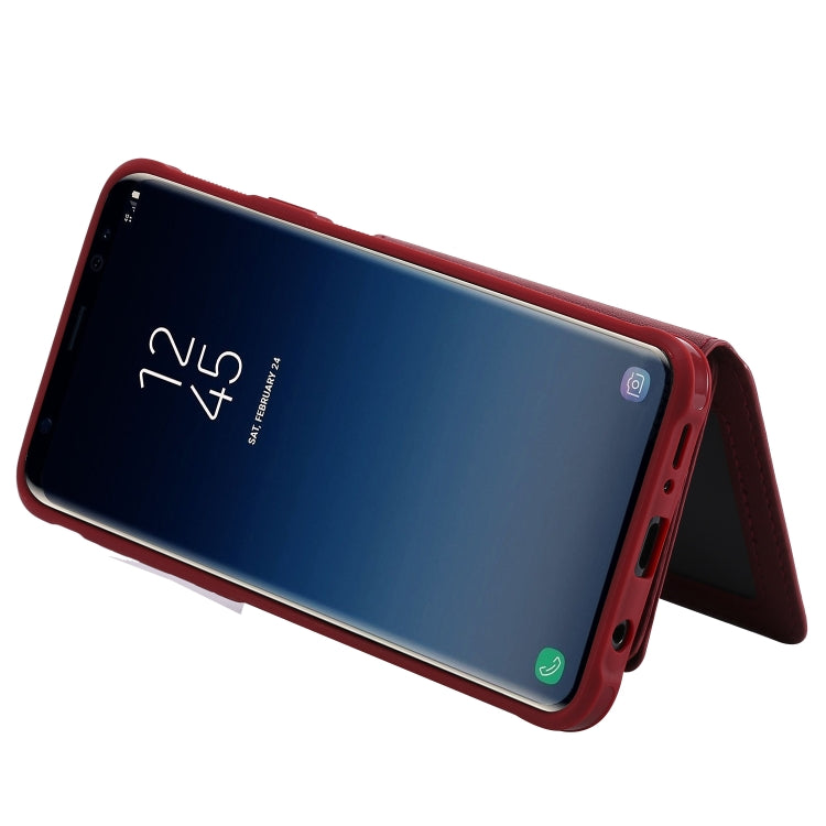 For Galaxy S9 Plus Zipper Shockproof Protective Case with Card Slots & Bracket & Photo Holder & Wallet Function