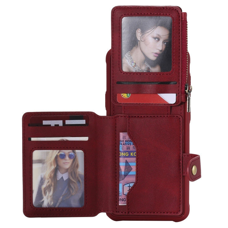 For Galaxy S9 Plus Zipper Shockproof Protective Case with Card Slots & Bracket & Photo Holder & Wallet Function