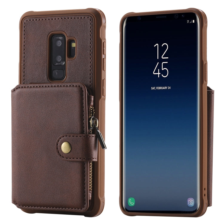 For Galaxy S9 Plus Zipper Shockproof Protective Case with Card Slots & Bracket & Photo Holder & Wallet Function