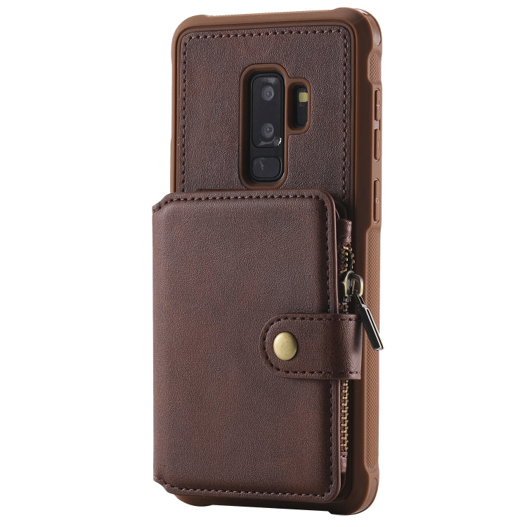 For Galaxy S9 Plus Zipper Shockproof Protective Case with Card Slots & Bracket & Photo Holder & Wallet Function