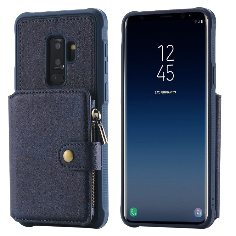 For Galaxy S9 Plus Zipper Shockproof Protective Case with Card Slots & Bracket & Photo Holder & Wallet Function
