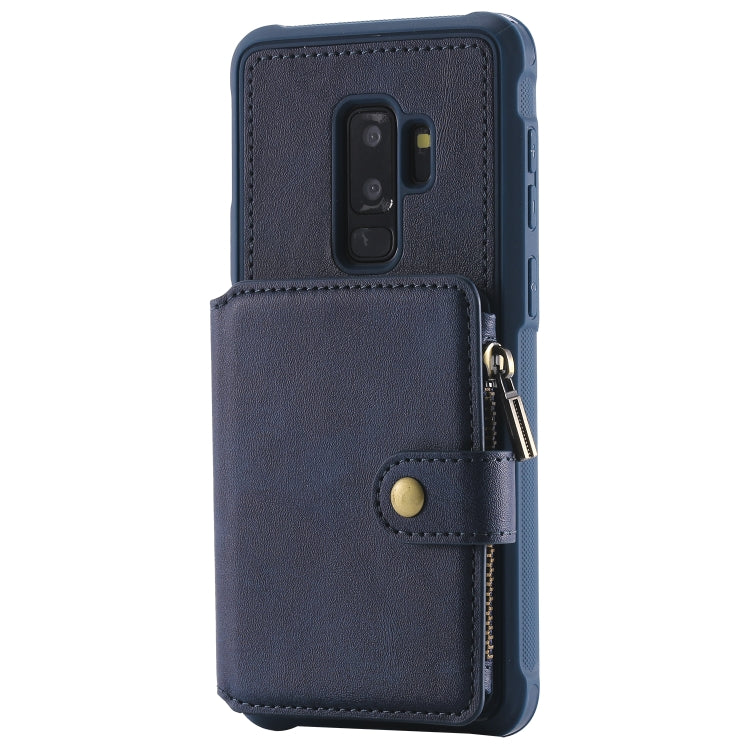 For Galaxy S9 Plus Zipper Shockproof Protective Case with Card Slots & Bracket & Photo Holder & Wallet Function