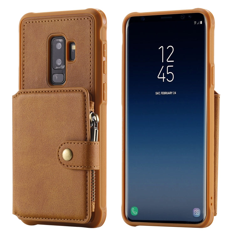 For Galaxy S9 Plus Zipper Shockproof Protective Case with Card Slots & Bracket & Photo Holder & Wallet Function