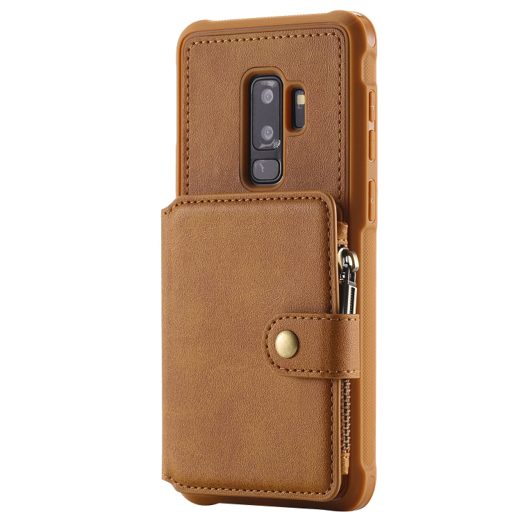 For Galaxy S9 Plus Zipper Shockproof Protective Case with Card Slots & Bracket & Photo Holder & Wallet Function