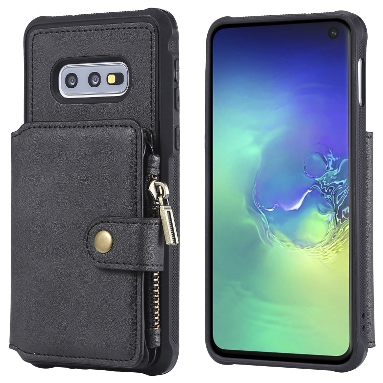 For Galaxy S10e Zipper Shockproof Protective Case with Card Slots & Bracket & Photo Holder & Wallet Function