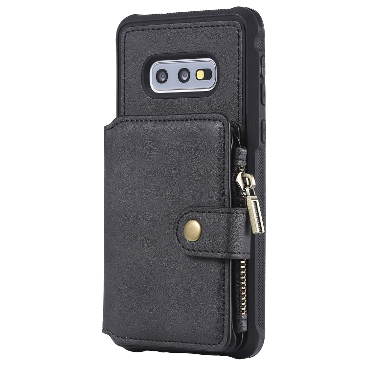 For Galaxy S10e Zipper Shockproof Protective Case with Card Slots & Bracket & Photo Holder & Wallet Function