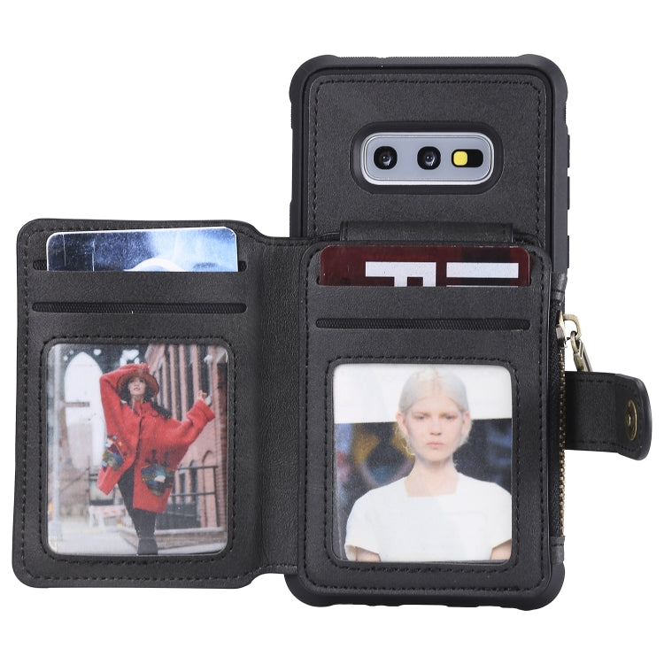For Galaxy S10e Zipper Shockproof Protective Case with Card Slots & Bracket & Photo Holder & Wallet Function