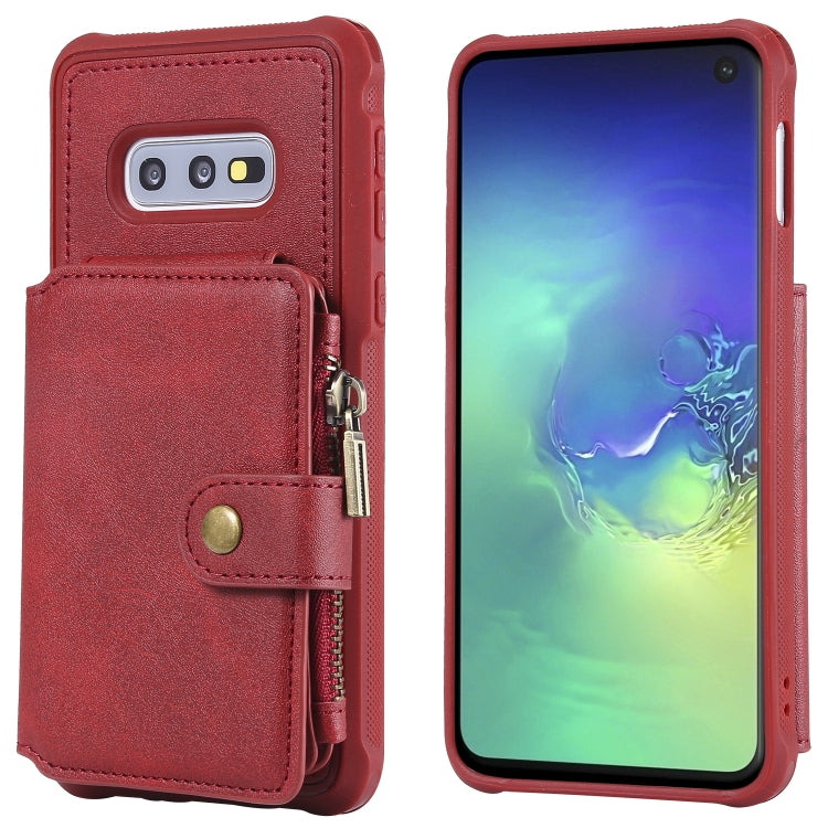 For Galaxy S10e Zipper Shockproof Protective Case with Card Slots & Bracket & Photo Holder & Wallet Function