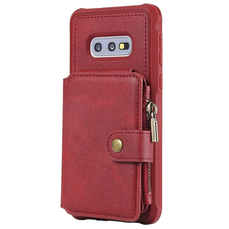 For Galaxy S10e Zipper Shockproof Protective Case with Card Slots & Bracket & Photo Holder & Wallet Function