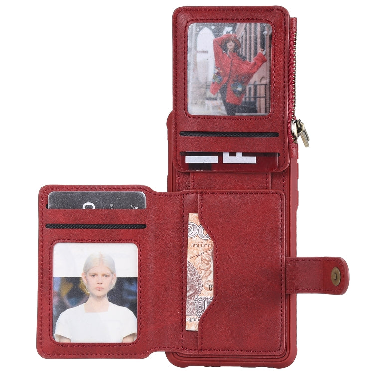 For Galaxy S10e Zipper Shockproof Protective Case with Card Slots & Bracket & Photo Holder & Wallet Function