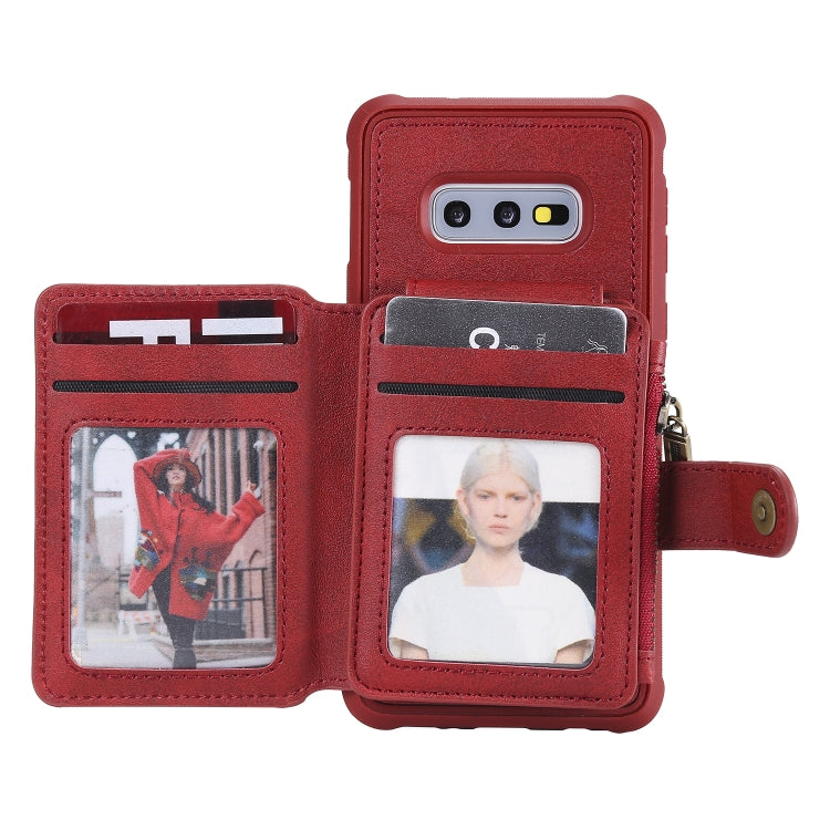 For Galaxy S10e Zipper Shockproof Protective Case with Card Slots & Bracket & Photo Holder & Wallet Function