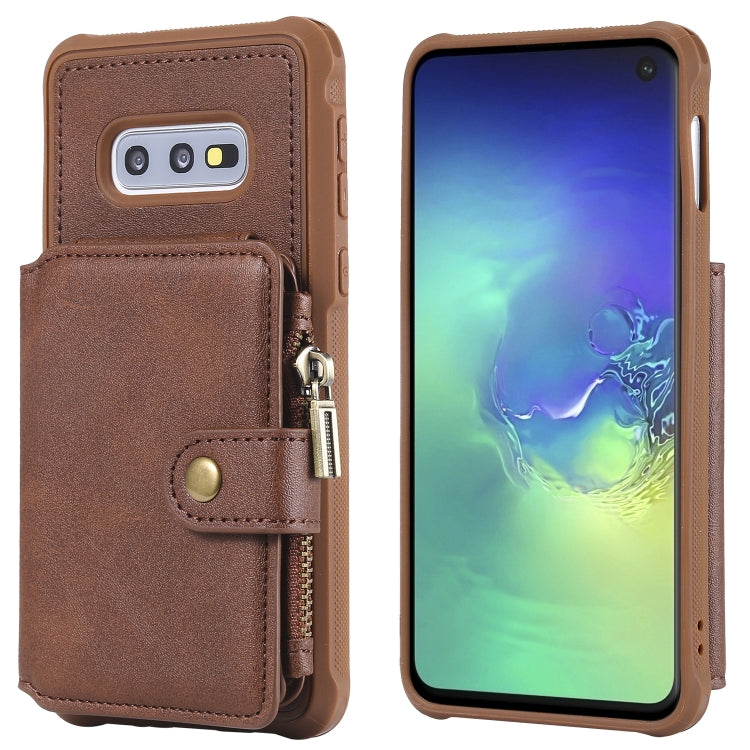 For Galaxy S10e Zipper Shockproof Protective Case with Card Slots & Bracket & Photo Holder & Wallet Function