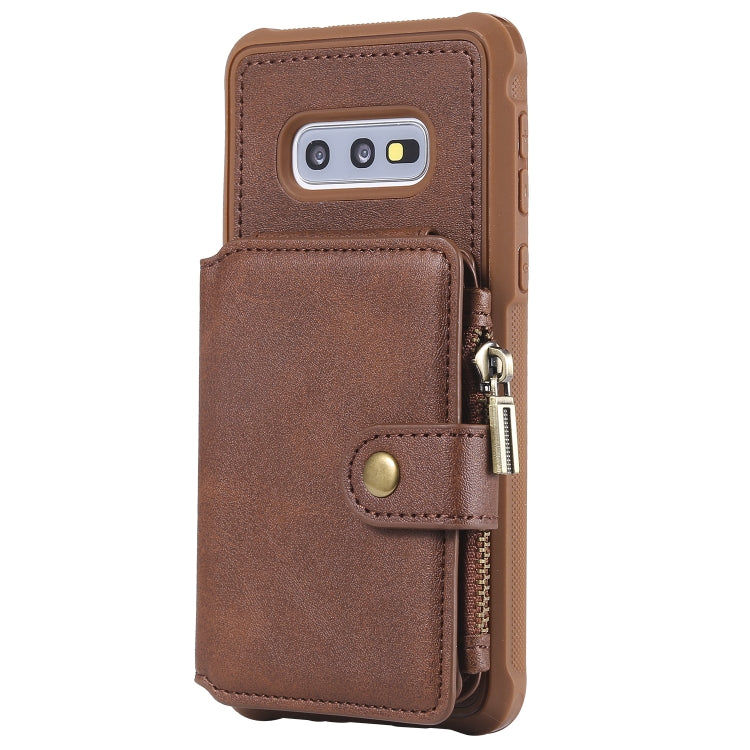 For Galaxy S10e Zipper Shockproof Protective Case with Card Slots & Bracket & Photo Holder & Wallet Function