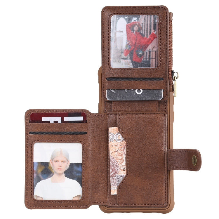 For Galaxy S10e Zipper Shockproof Protective Case with Card Slots & Bracket & Photo Holder & Wallet Function