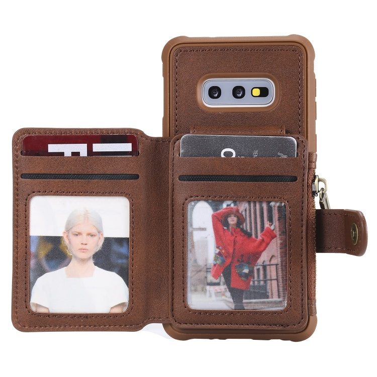 For Galaxy S10e Zipper Shockproof Protective Case with Card Slots & Bracket & Photo Holder & Wallet Function