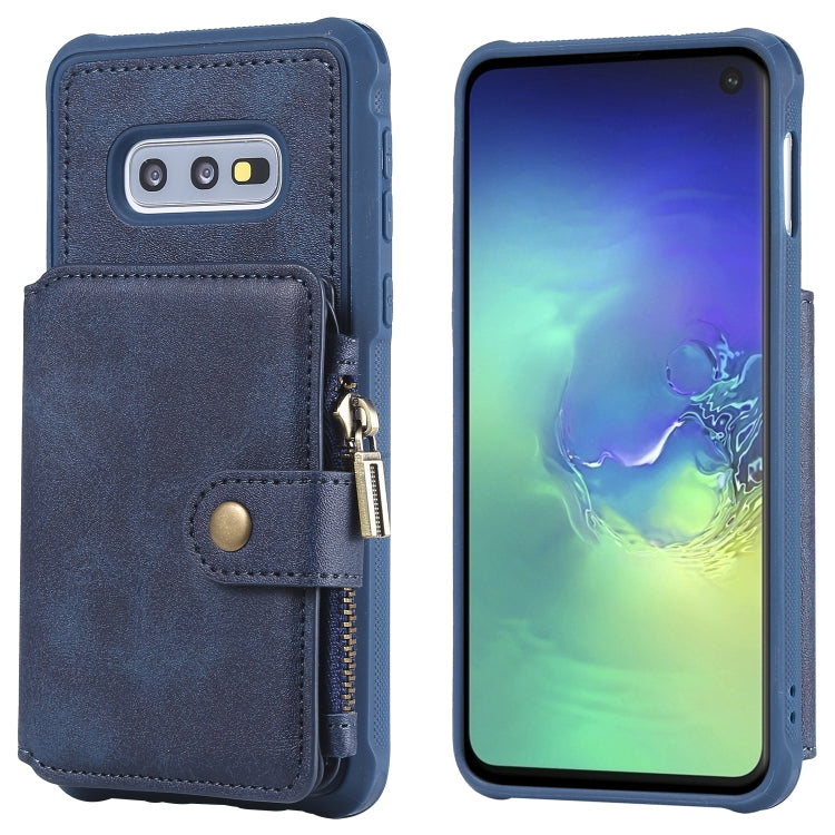 For Galaxy S10e Zipper Shockproof Protective Case with Card Slots & Bracket & Photo Holder & Wallet Function