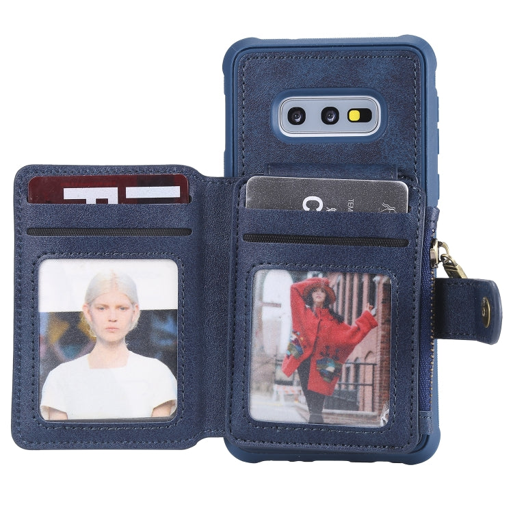 For Galaxy S10e Zipper Shockproof Protective Case with Card Slots & Bracket & Photo Holder & Wallet Function