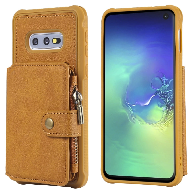For Galaxy S10e Zipper Shockproof Protective Case with Card Slots & Bracket & Photo Holder & Wallet Function