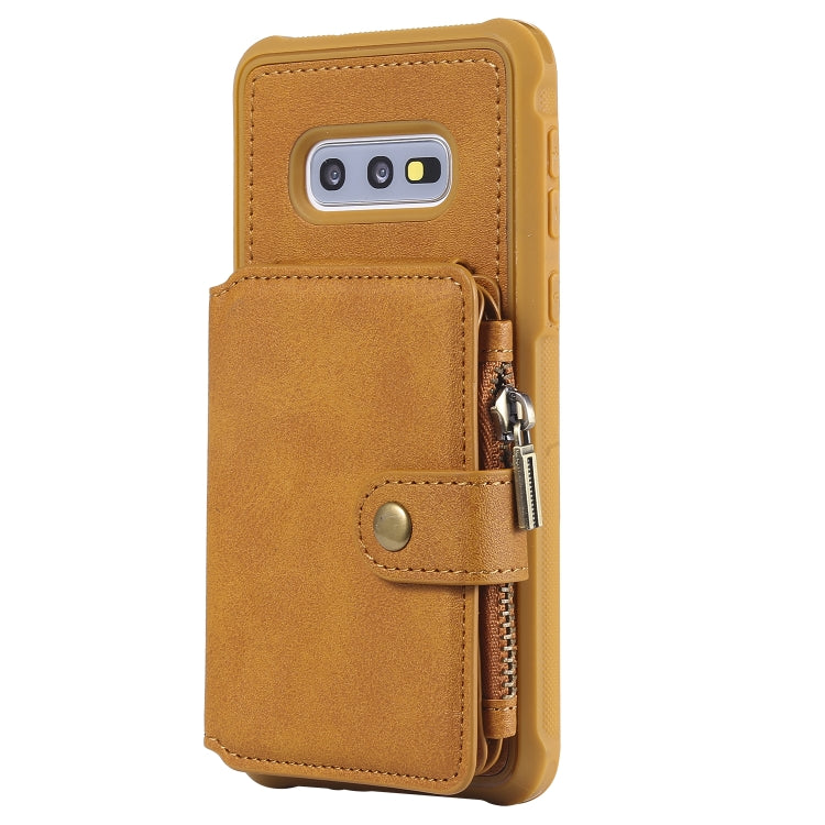 For Galaxy S10e Zipper Shockproof Protective Case with Card Slots & Bracket & Photo Holder & Wallet Function
