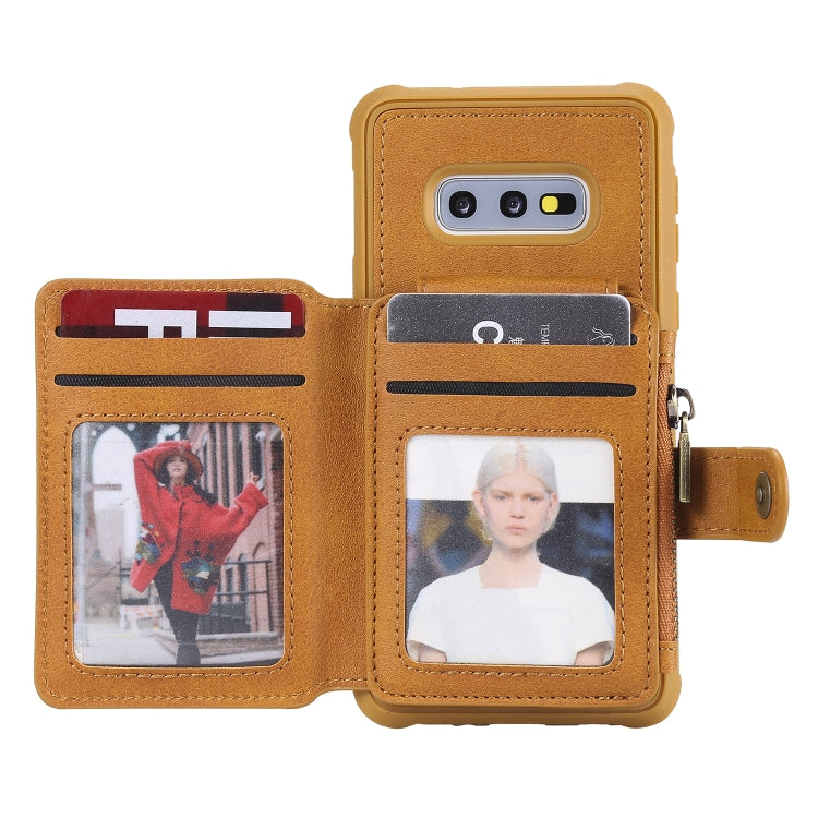 For Galaxy S10e Zipper Shockproof Protective Case with Card Slots & Bracket & Photo Holder & Wallet Function
