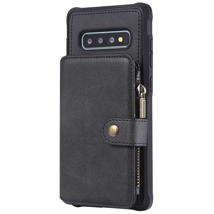 For Galaxy S10 Plus Zipper Shockproof Protective Case with Card Slots & Bracket & Photo Holder & Wallet Function