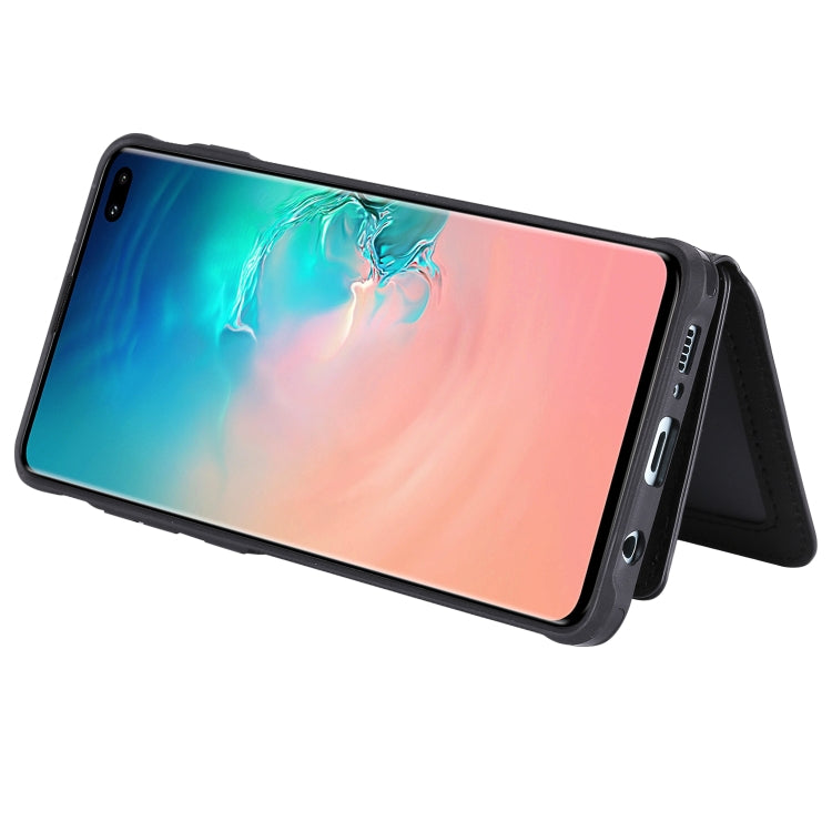 For Galaxy S10 Plus Zipper Shockproof Protective Case with Card Slots & Bracket & Photo Holder & Wallet Function