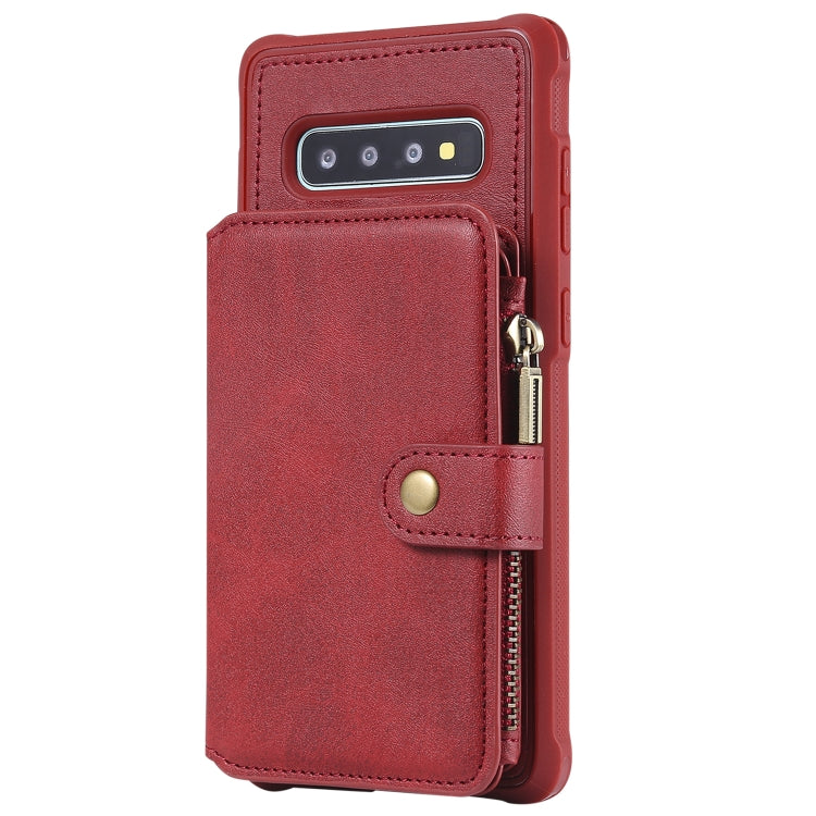 For Galaxy S10 Plus Zipper Shockproof Protective Case with Card Slots & Bracket & Photo Holder & Wallet Function