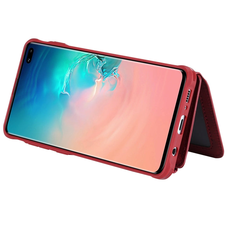For Galaxy S10 Plus Zipper Shockproof Protective Case with Card Slots & Bracket & Photo Holder & Wallet Function