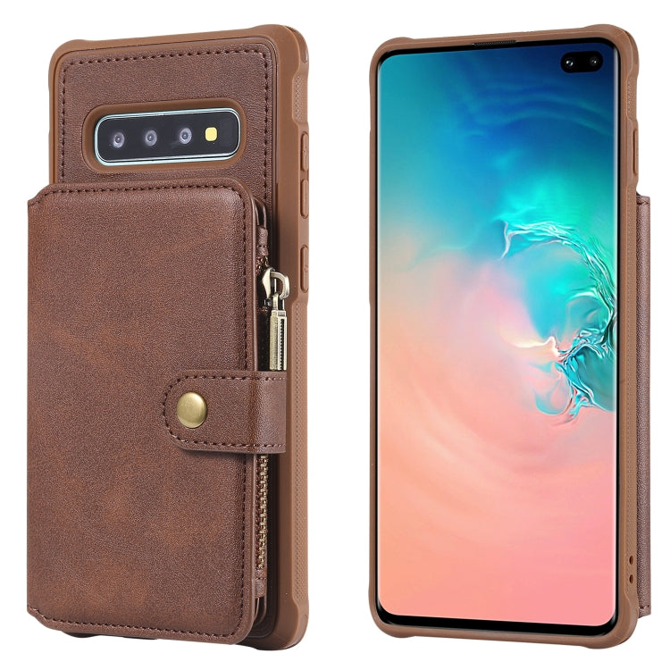 For Galaxy S10 Plus Zipper Shockproof Protective Case with Card Slots & Bracket & Photo Holder & Wallet Function