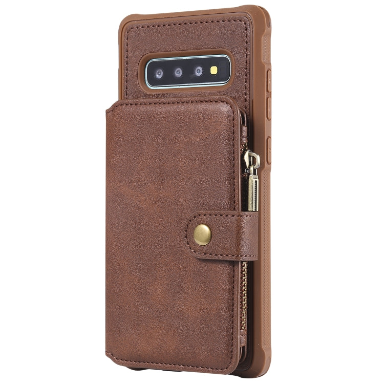For Galaxy S10 Plus Zipper Shockproof Protective Case with Card Slots & Bracket & Photo Holder & Wallet Function