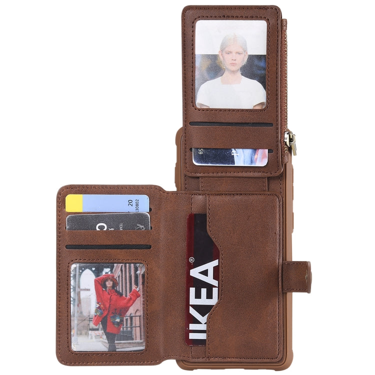 For Galaxy S10 Plus Zipper Shockproof Protective Case with Card Slots & Bracket & Photo Holder & Wallet Function