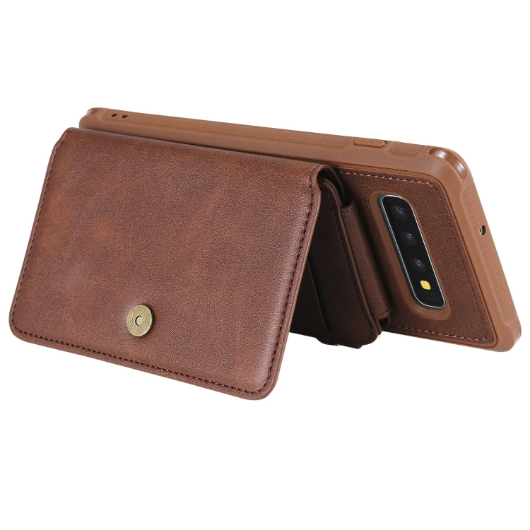 For Galaxy S10 Plus Zipper Shockproof Protective Case with Card Slots & Bracket & Photo Holder & Wallet Function