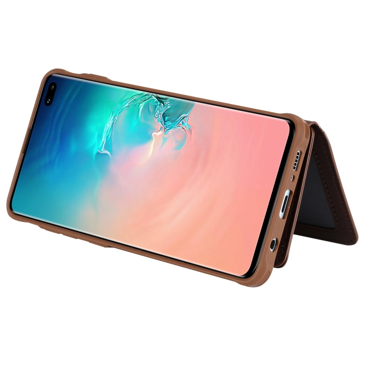 For Galaxy S10 Plus Zipper Shockproof Protective Case with Card Slots & Bracket & Photo Holder & Wallet Function