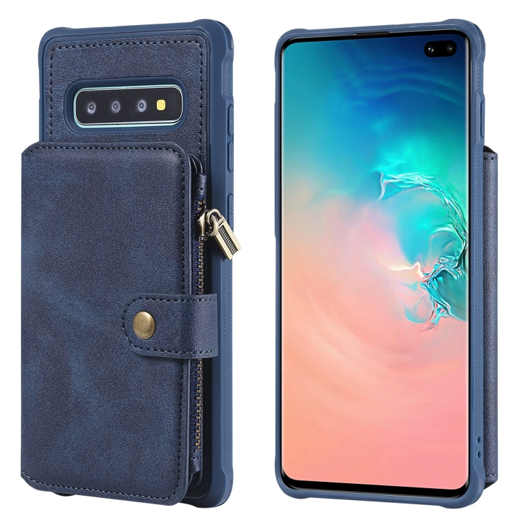 For Galaxy S10 Plus Zipper Shockproof Protective Case with Card Slots & Bracket & Photo Holder & Wallet Function